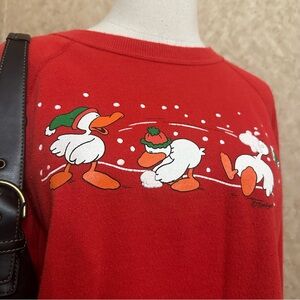 VTG 80s Red Duck Snowball Fight Cozy Jim Benton 86 Christmas Crewneck Sweatshirt